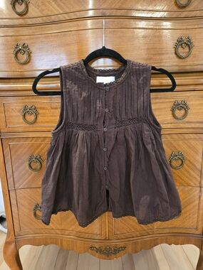 Zara Brown Sleeveless Button-Front Girls Top